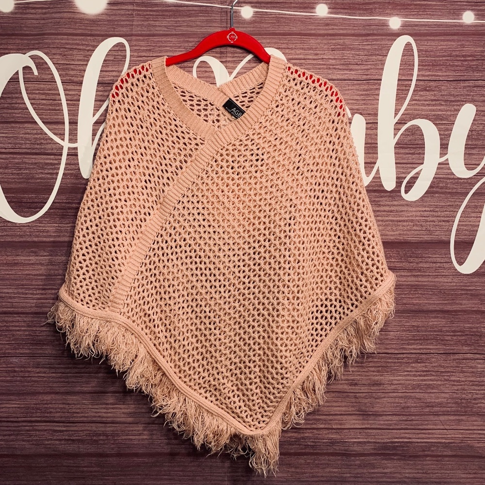 Byer California Asymmetrical Crochet Fringe Poncho